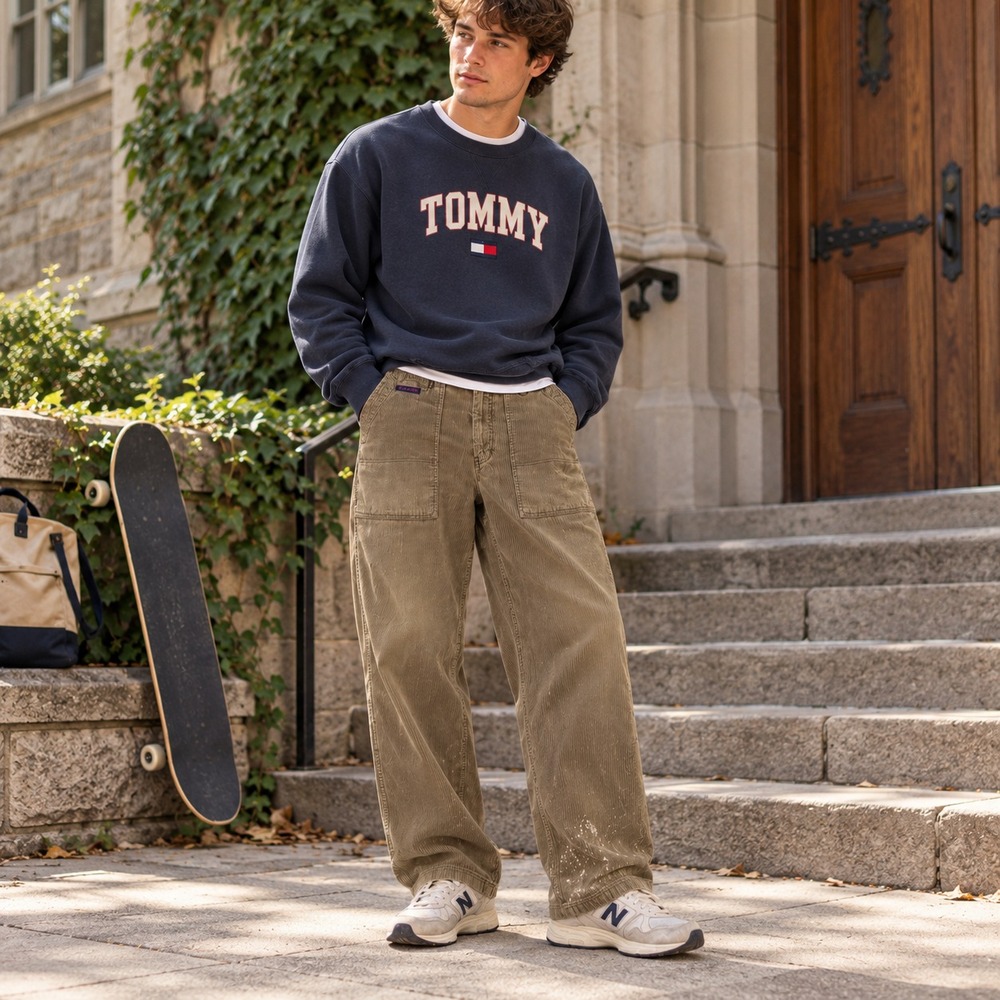 Vintage 1999 Tommy Jeans Mens Corduroy Carpenter Pants 29x32 Tan Y2K 90s Skater
